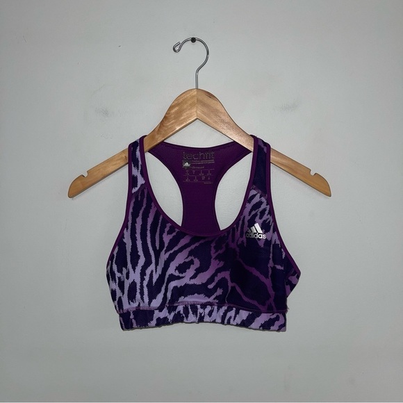 Adidas Sports Bra Women’s Size Small Purple Black Animal Print Racerback TechFit - Picture 2 of 5